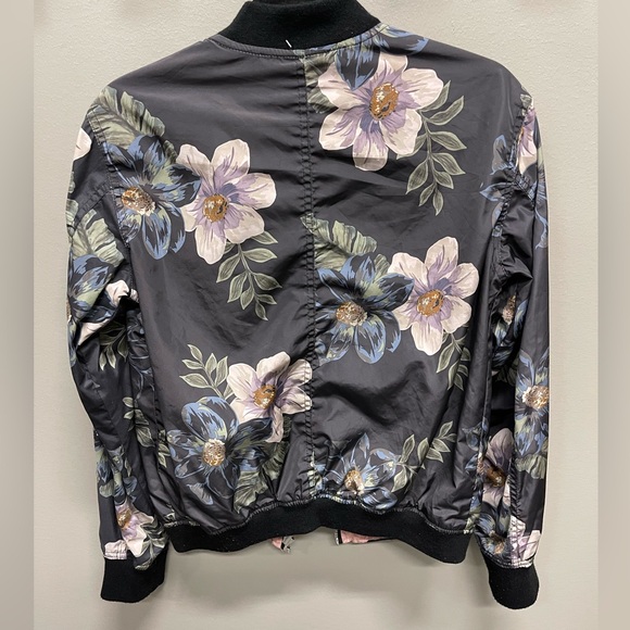 Floral Black Mauve pink reversible Bomber Jacket - Picture 2 of 4